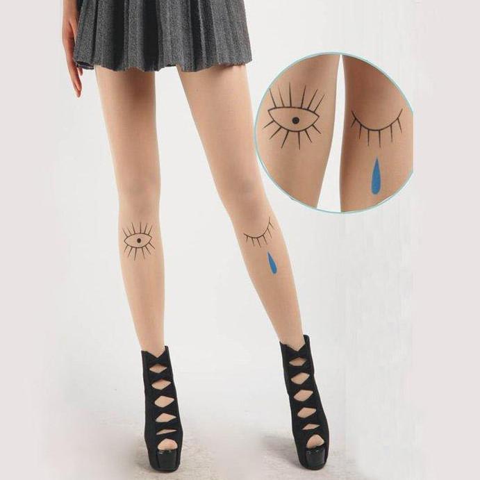 Wink Cry Eye Tattoo Tights Pantyhose SD00007