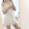 White Flower Lace Shoulder-less Dress SD00096