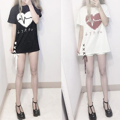 Japanese Harajuku Heart Beat Long T-shirt SD01363