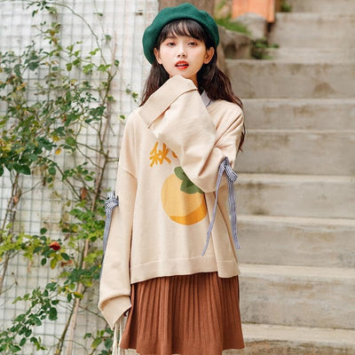 Japanese Kawaii Orange Print Sweater SD00765