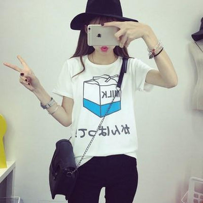 Japanese Sweet Printed Milk Pack Japanese Letters Printed T-shirt SD02059