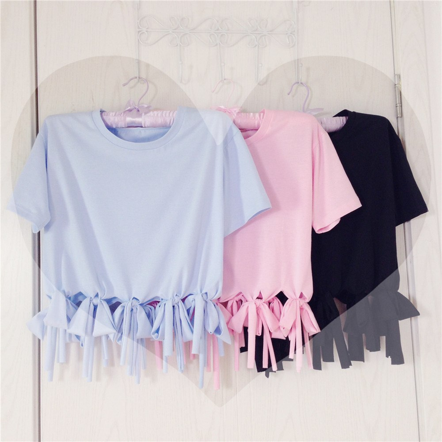 Japanese Soft Pastel Bow Short-sleeved T-shirt SD01123