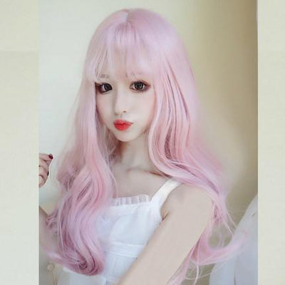 Harajuku Long Curly Wave Light Pink Wig SD00711