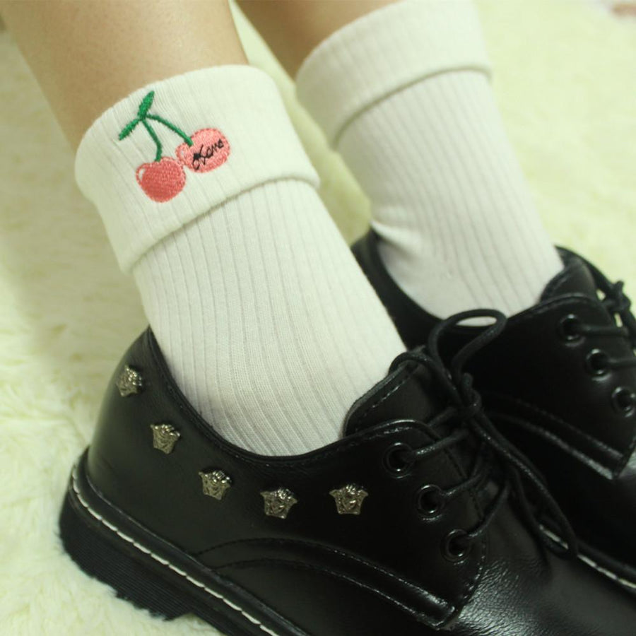 Japanese cute sweet embroider cherry high socks SD00296