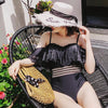 Black Striped Slim Ruffle One Piece Swimsuit SD02339