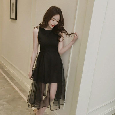 Summer Black Sleeveless Long Dress SD00829