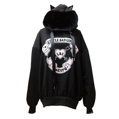 Little Bad Girl Black/White Cat Ear Hoodie Loose Sweater SD01643