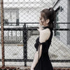 Japanese Summer Black Collar Heart Mesh Sheer Hollow Key Hole Dress SD01155