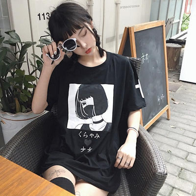 Girl Mouth Mask Printed Long T-shirt SD01774