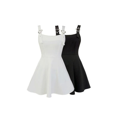 Black/White Heart Buckle Strap Shoulderless Dress SD00592