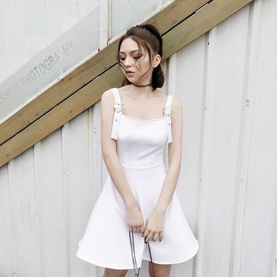 Black/White Heart Buckle Strap Shoulderless Dress SD00592