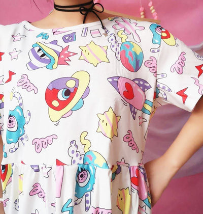 Kawaii Printed Alien UFO Dress SD02551