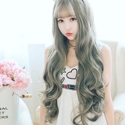 Harajuku Smoke Gray Curly Long Wave Wig SD00656