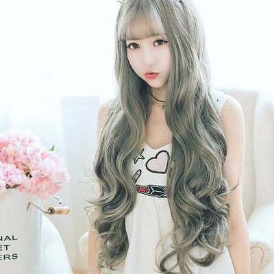 Harajuku Smoke Gray Curly Long Wave Wig SD00656