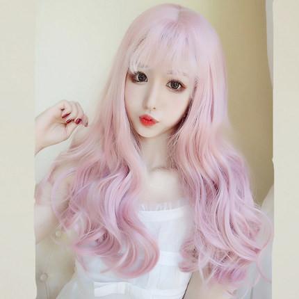 Harajuku Long Curly Wave Light Pink Wig SD00711