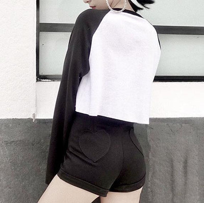 Black Love Heart Pocket High Waist Shorts SD00271