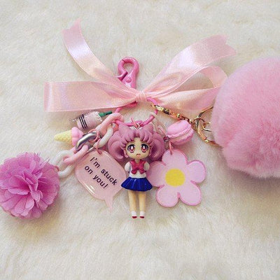 Cute Pink Fluffy Ball Chibiusa Flower Sailor Moon Key Chain SD01664