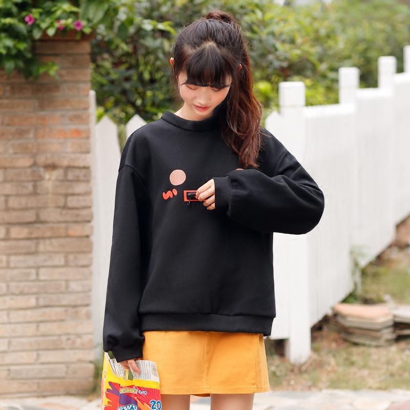 Korean Cute Blush Face Zipper Mouth Black Sweater SD00753