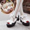 Harajuku Japanese Strawberry Bow Lace Short Heel Shoes SD01996