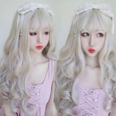 Harajuku White Blond curly Wave Long Wig SD00708