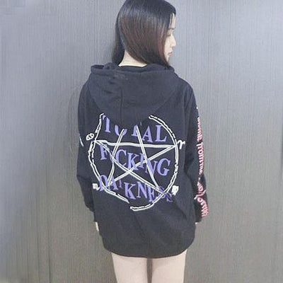 Printed Total F*cking Darkness Thick Velvet Hooded Harajuku Sweater SD01793