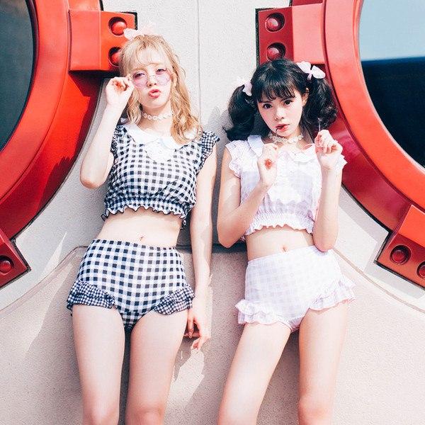 Cute plaid Top and skirt 2 Pieces Swim suit Set (Swimsuit) SD00589