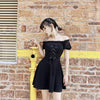 Japanese Summer Black Heart Ribbon Mesh Sheer Shoulderless Dress SD01154