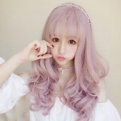 Harajuku Long Curly Wave Pastel Pink Wig SD00655