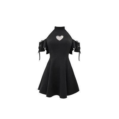 Japanese Summer Black Collar Heart Mesh Sheer Hollow Key Hole Dress SD01155