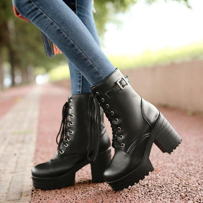 Korean High Heeled Leather Boots SD01494