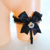 Japanese Harajuku Black Bell Bow Lace Leg Band Garter SD00984