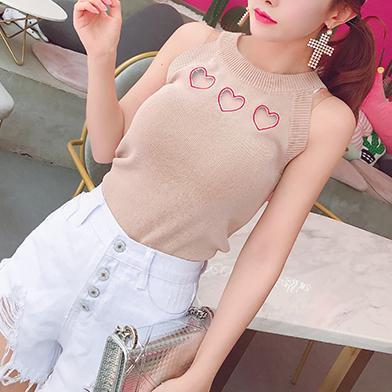 Korean Heart Holes Mesh Knitted Top SD01570