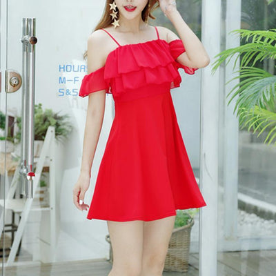 Korean Summer Ruffle Shoulder-less Dress SD00539