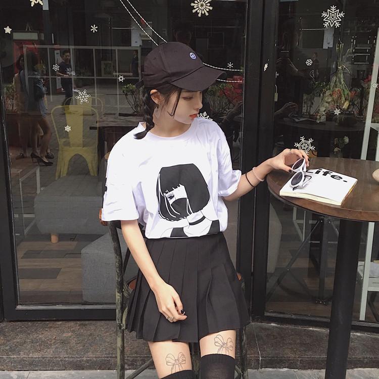 Girl Mouth Mask Printed Long T-shirt SD01774