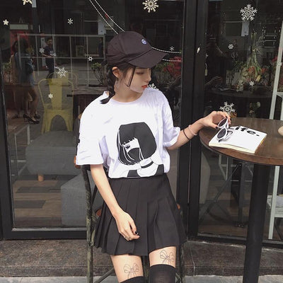 Girl Mouth Mask Printed Long T-shirt SD01774