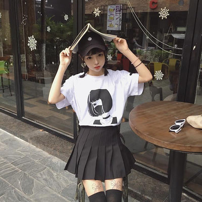 Girl Mouth Mask Printed Long T-shirt SD01774