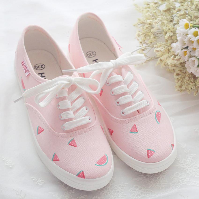 Japanese cute watermelon pink canvas shoes SD02492