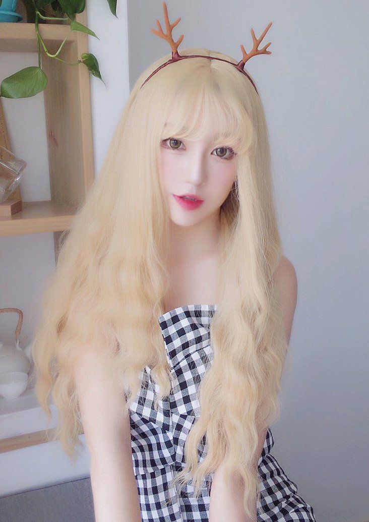 Harajuku Gold Blond Long Wave Curly Wig SD00660