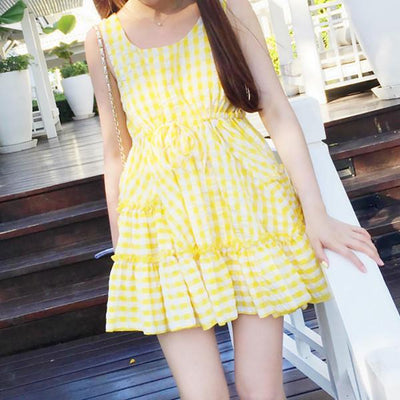 Summer sweet lemon yellow sleeveless dress SD00929