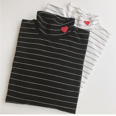 Cute Embroidered Heart Stripped Long-sleeved T-shirt SD02022