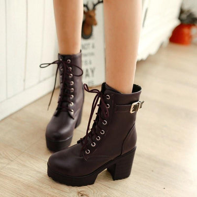 Korean High Heeled Leather Boots SD01494