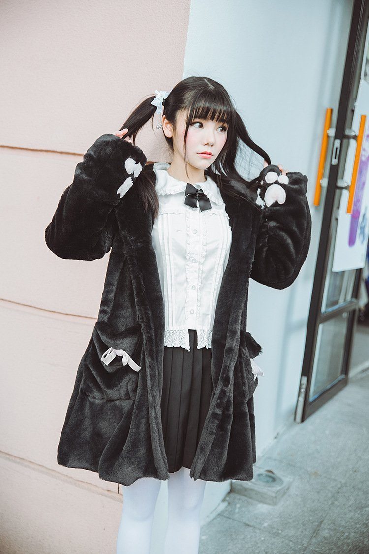 Bear Ears Hoodie Paws Sleeve Winter Fur Coat SD00261