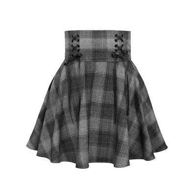 Dark Grey High Waist Plaid Cross Skirt SD00255