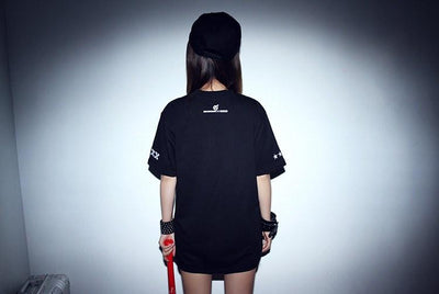 Korean Black loose embroidery T-shirt SD01340