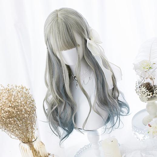 Grey Blue Gradient Curly Long Wig SD00182