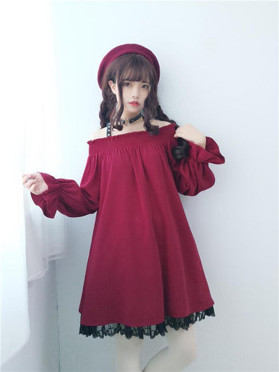 Red Shoulder Ruffle Lace Dress SD00478