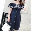 Plus Size Navy Lotus Shoulder-less Dress SD00165