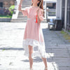 Japanese Summer Pink Lace Mesh Sheer High Low Dress SD01984