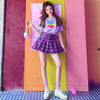 Purple Plaid High Waist Skirt SD00027