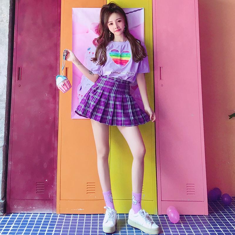 Purple Plaid High Waist Skirt SD00027